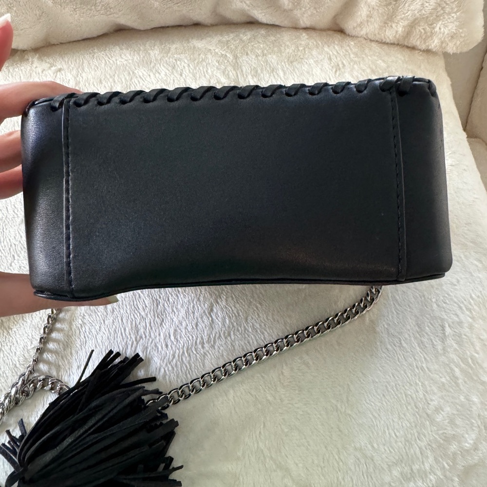 Rebecca Minkoff Biker Crossbody Bag Black Leather Braided Chain Strap Purse - Picture 15 of 16